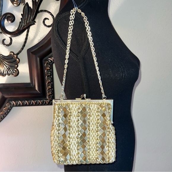 Fine Arts Bag Women’s Gold Beaded Made in Hong Kong Evening Bag Purse Vintage - Picture 10 of 16